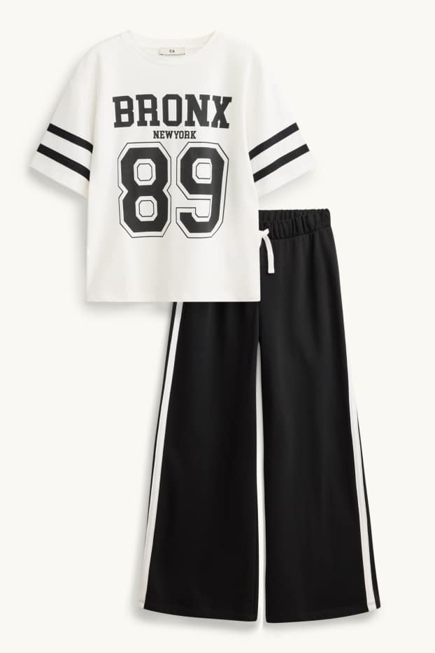 Copii - Fete - New York - set - tricou cu mânecă scurtă și pantaloni de trening - 2 piese - alb / negru