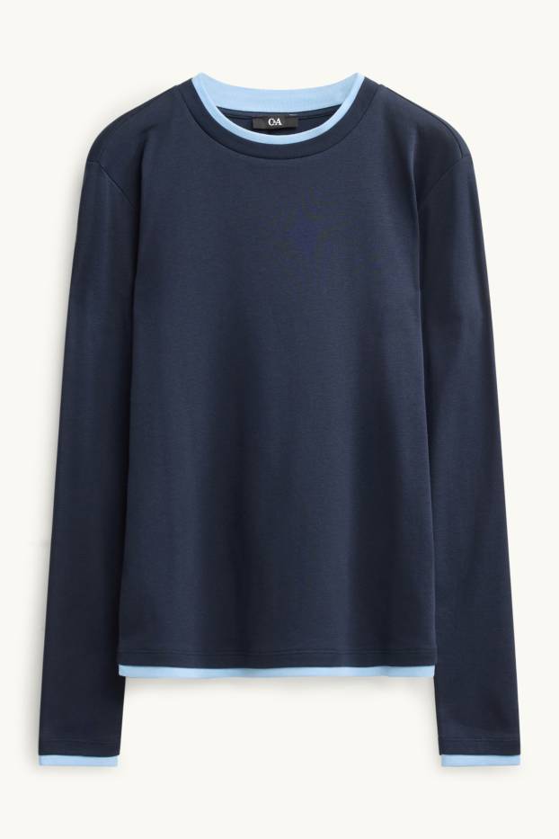 Damen - Langarmshirt - Regular Fit - 2-in-1-Look - blau / hellblau