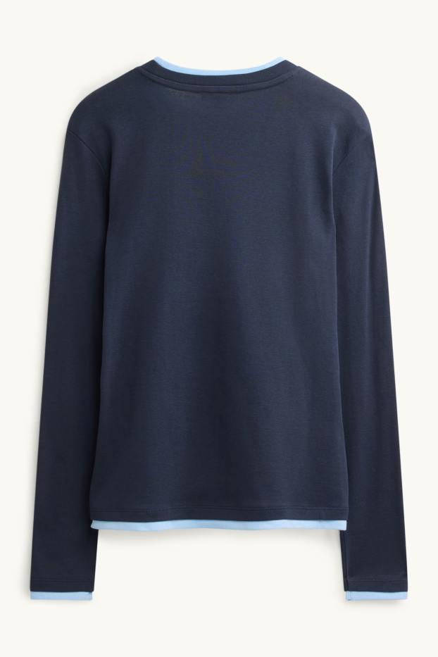 Damen - Langarmshirt - Regular Fit - 2-in-1-Look - blau / hellblau