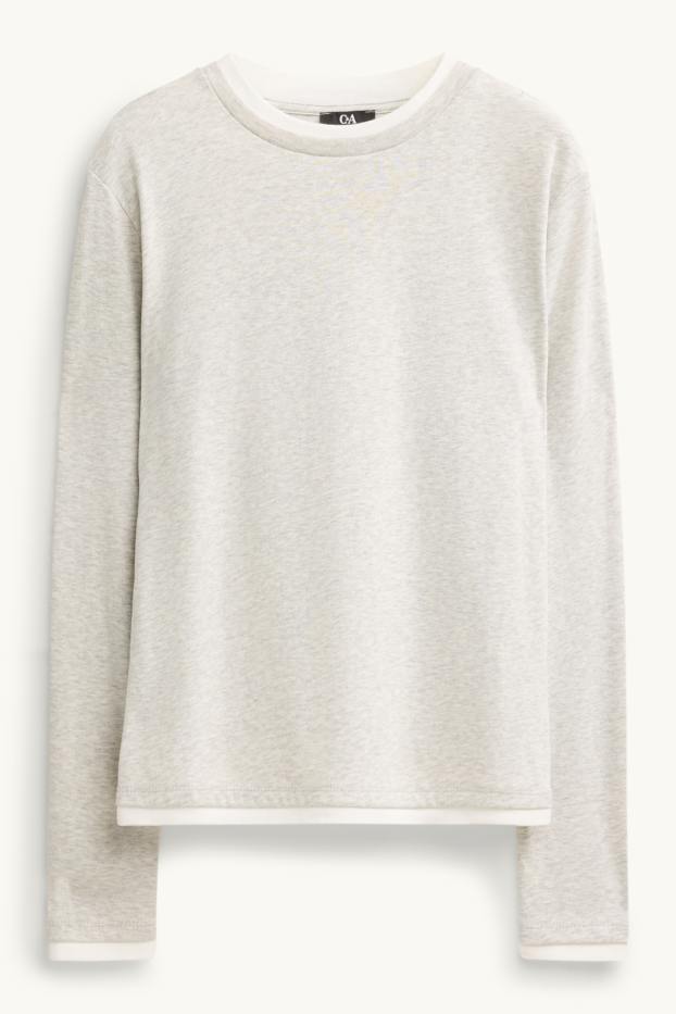 Damen - Langarmshirt - Regular Fit - 2-in-1-Look - hellgrau-melange
