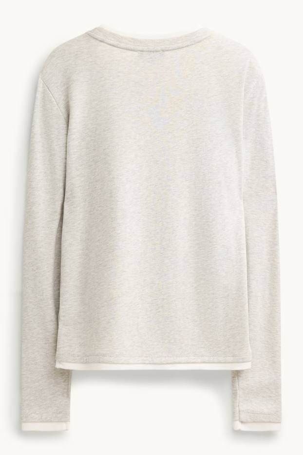 Damen - Langarmshirt - Regular Fit - 2-in-1-Look - hellgrau-melange