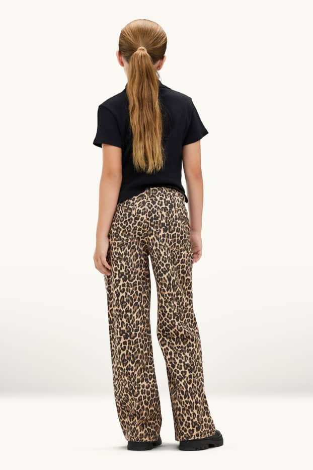 Copii - Fete - Wide leg jeans - cu model - maro