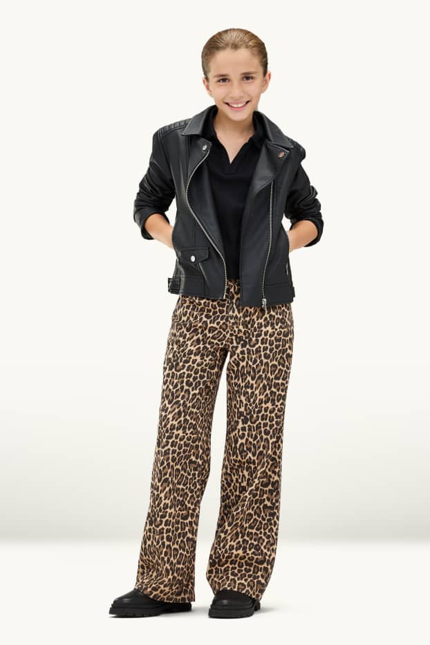 Copii - Fete - Wide leg jeans - cu model - maro