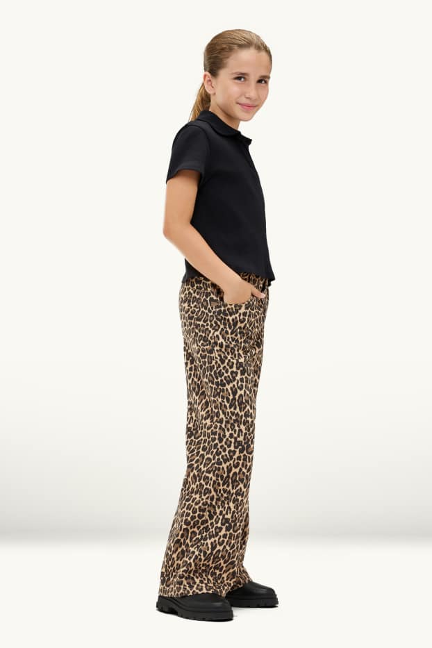 Copii - Fete - Wide leg jeans - cu model - maro