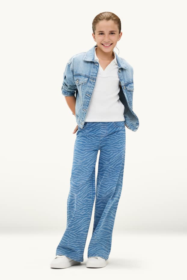 Kinder Mädchen - Wide Leg Jeggings - gemustert - jeansblau