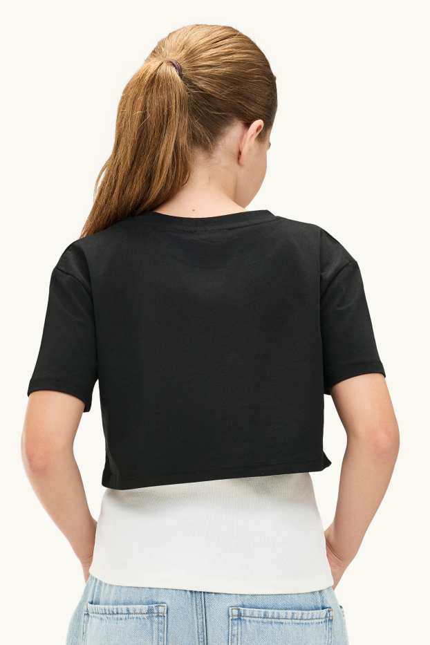 Kinder Mädchen - Set - Kurzarmshirt und Top - 2 teilig - schwarz / weiß