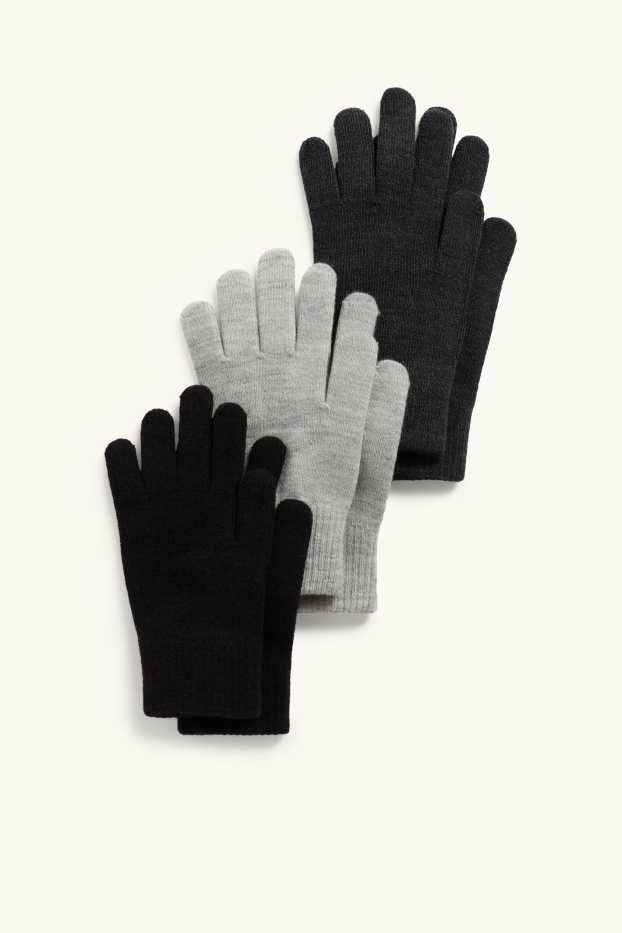 Enfants garçons - Lot de 3 paires - gants - gris / noir