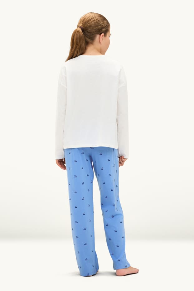 Copii - Fete - Cireașă - pijama - 2 piese - alb / albastru