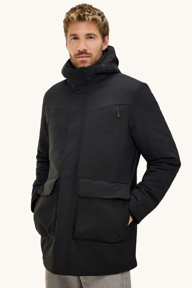 Herren - Funktions-Parka mit Kapuze - gefüttert - 4 Way Stretch - schwarz