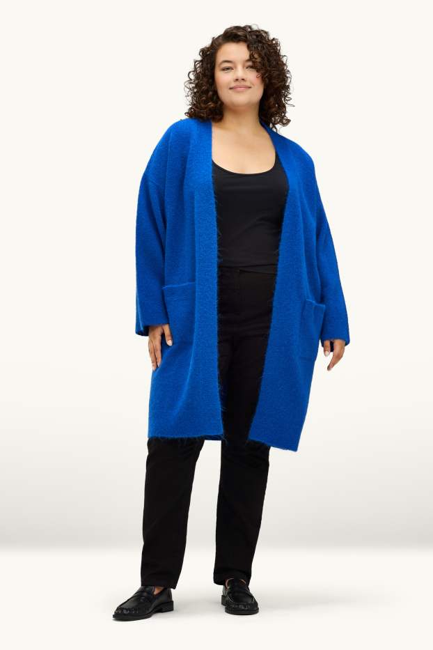 Femei - Cardigan tricotat lung - albastru