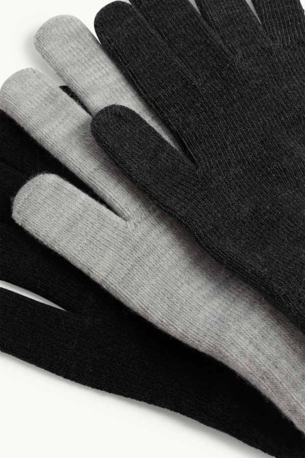 Enfants garçons - Lot de 3 paires - gants - gris / noir