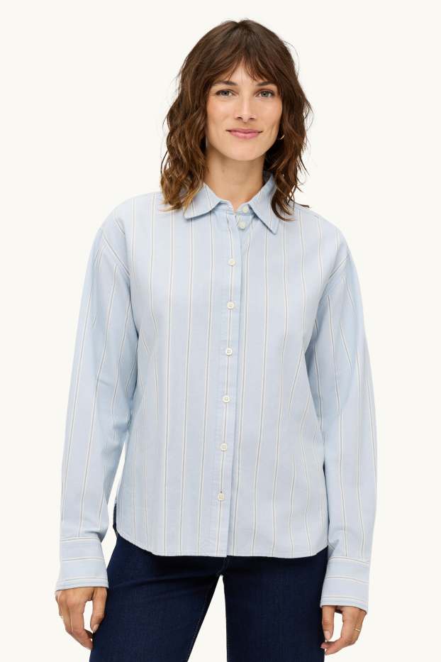 Donna - Camicia - a righe - azzurro