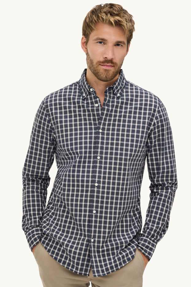 Hommes - Chemise - regular fit - col button-down - à carreaux - bleu foncé / blanc