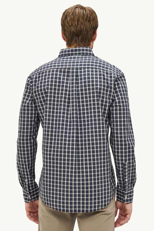 Hommes - Chemise - regular fit - col button-down - à carreaux - bleu foncé / blanc