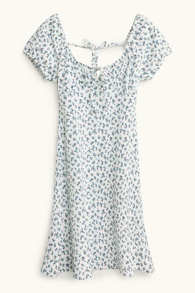 Damen - A-Linien Kleid - geblümt - weiß / blau