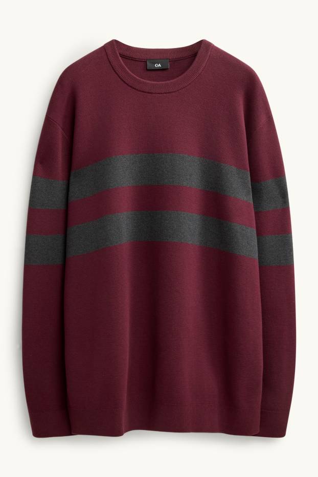 Men - Jumper - striped - bordeaux / black