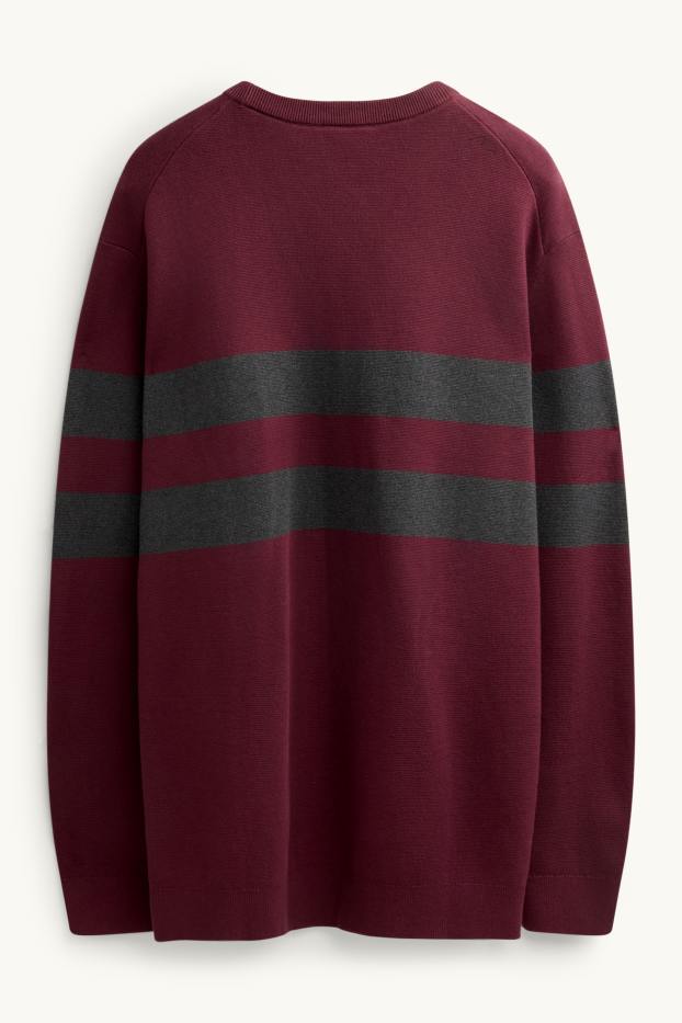 Men - Jumper - striped - bordeaux / black