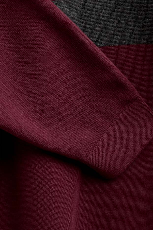 Men - Jumper - striped - bordeaux / black