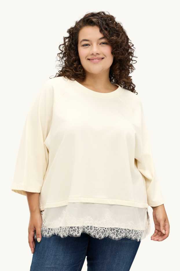 Women - Sweatshirt - 2-in-1 look - creme