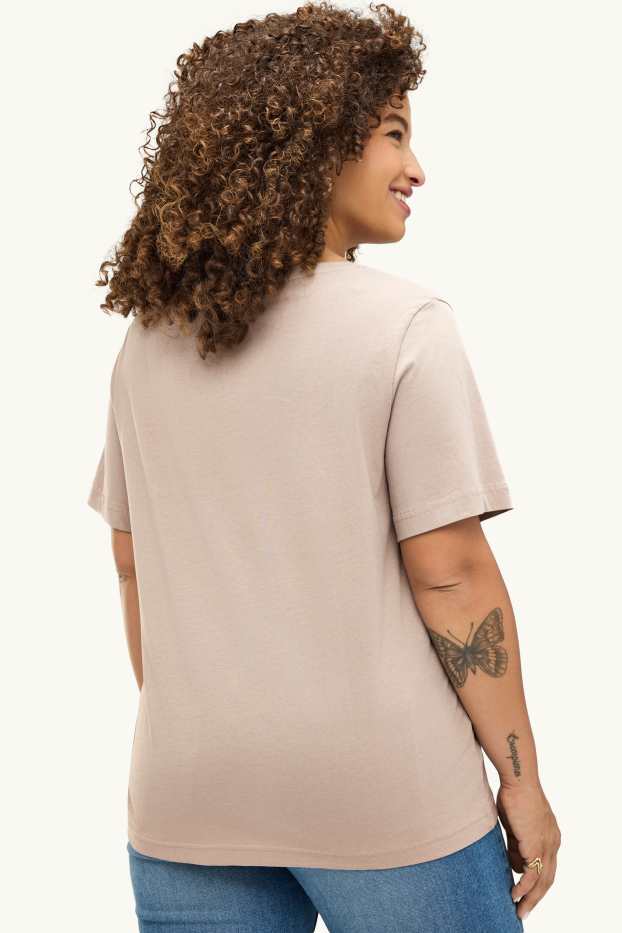 Women - V-neck T-shirt - regular fit - beige