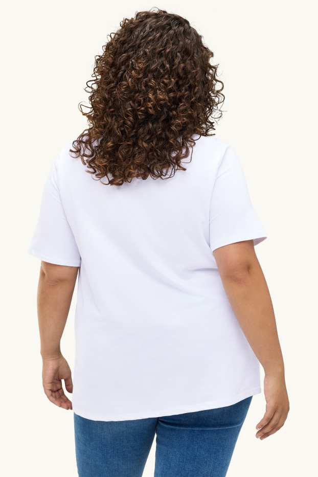 Damen - Multipack 2er - T-Shirt mit V-Ausschnitt - Stretch - LYCRA® - weiß