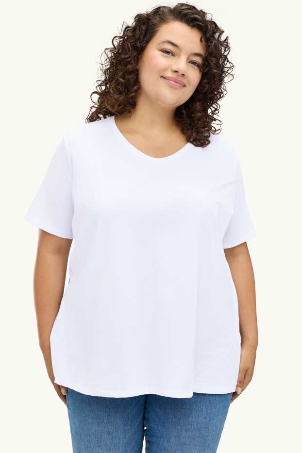 Damen - Multipack 2er - T-Shirt mit V-Ausschnitt - Stretch - LYCRA® - weiß