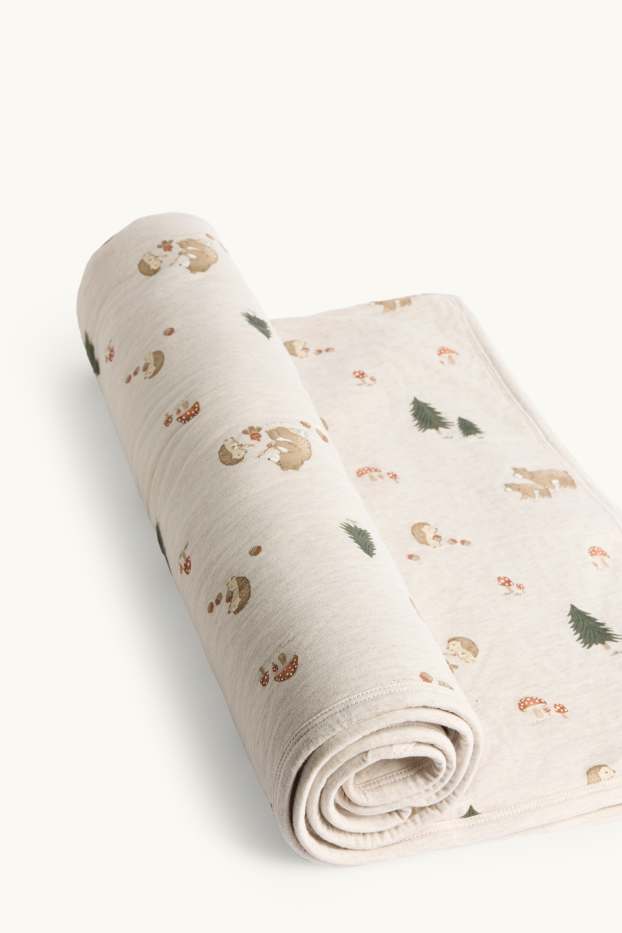 Unisex - Beertje en egeltje - babydeken - 80 x 100 m - licht beige