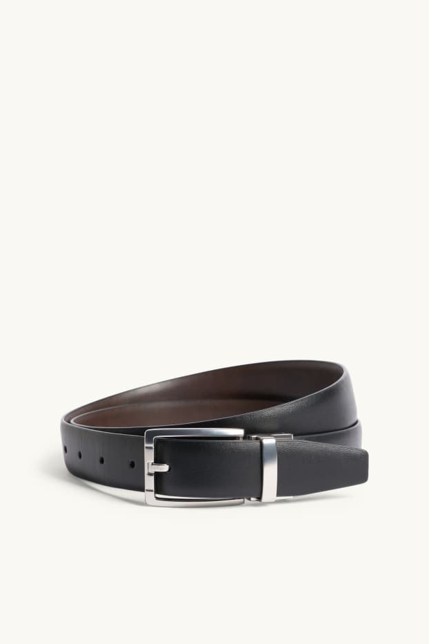 Men - Reversible belt - faux leather - brown / silver