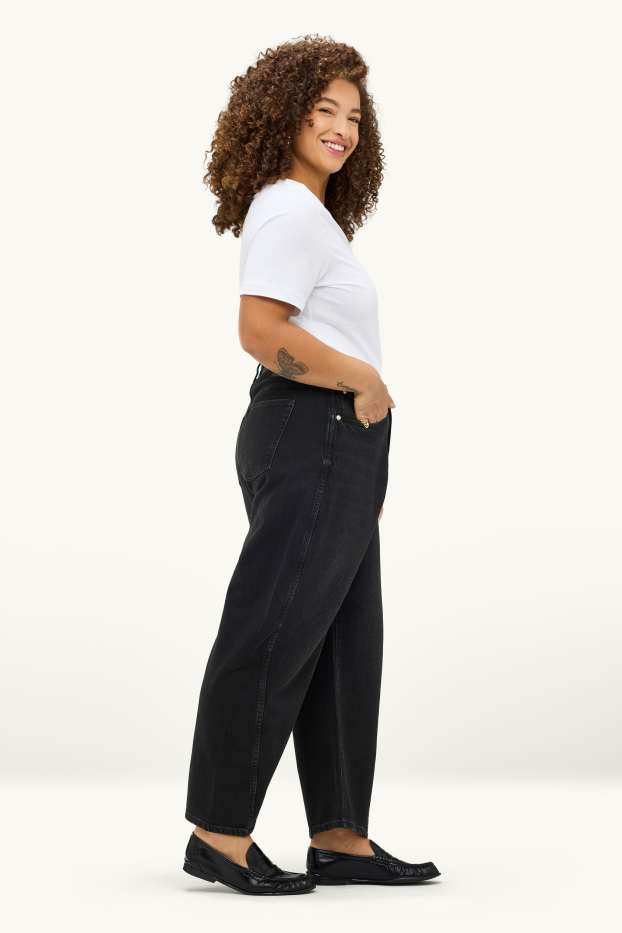 Femei - Barrel jeans - talie înaltă - negru