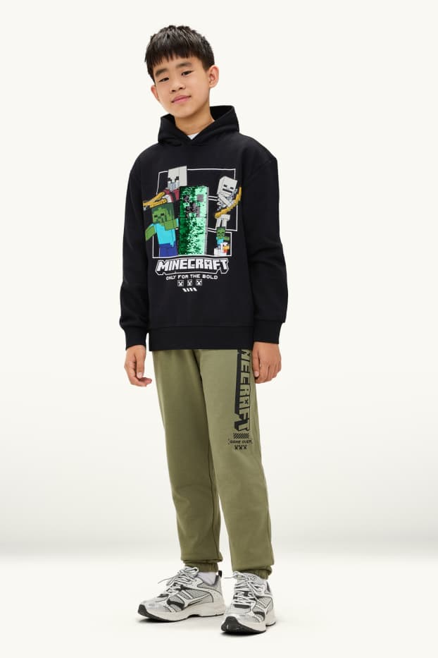Bambini - Set - felpa con cappuccio e pantaloni sportivi - 2 pezzi - effetto brillante - Minecraft - nero