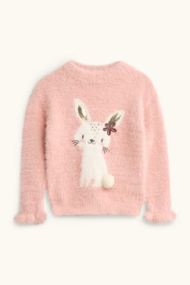 Bambine - Leprotto - maglione - effetto brillante - rosa pallido