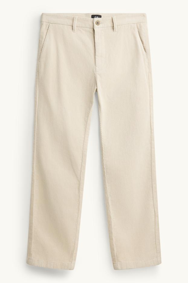 Pánské - Manšestrové kalhoty chino - regular fit - krémové barvy