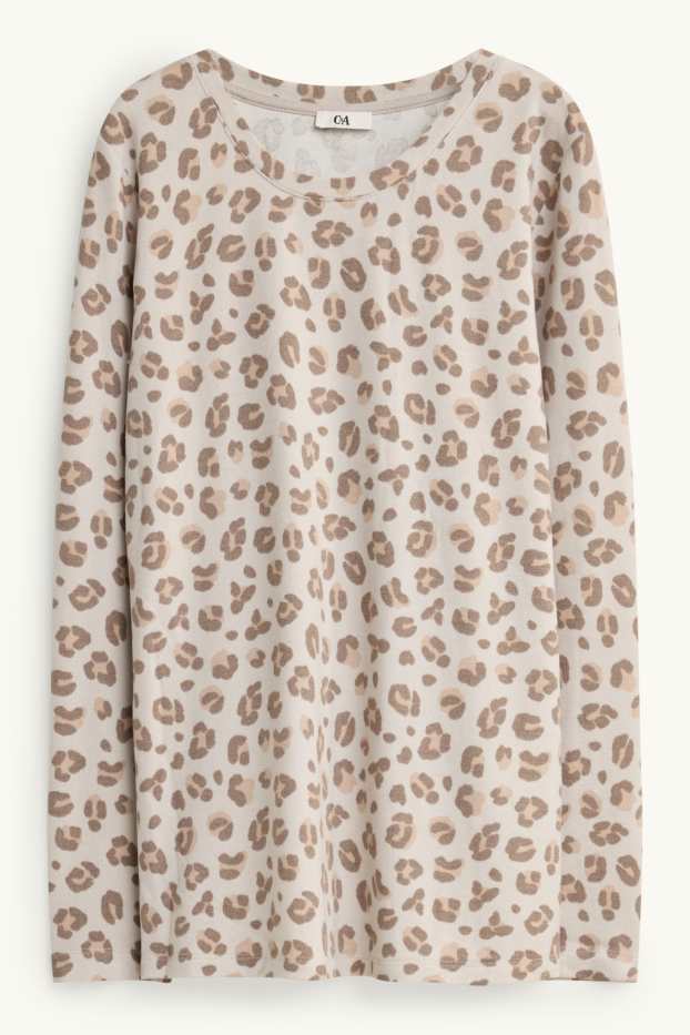 Damen - Pyjama - Leo-Print - beige / braun