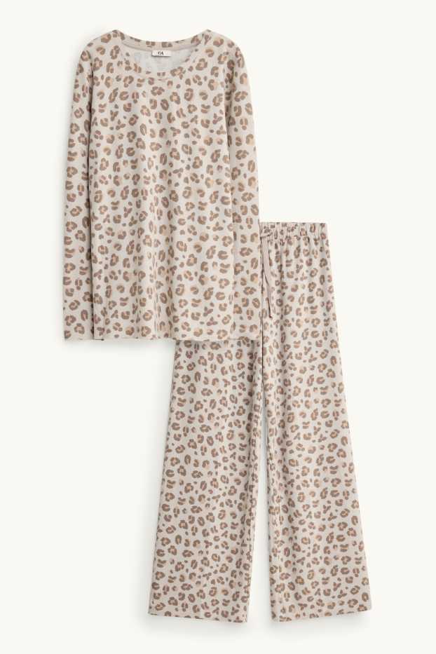 Damen - Pyjama - Leo-Print - beige / braun