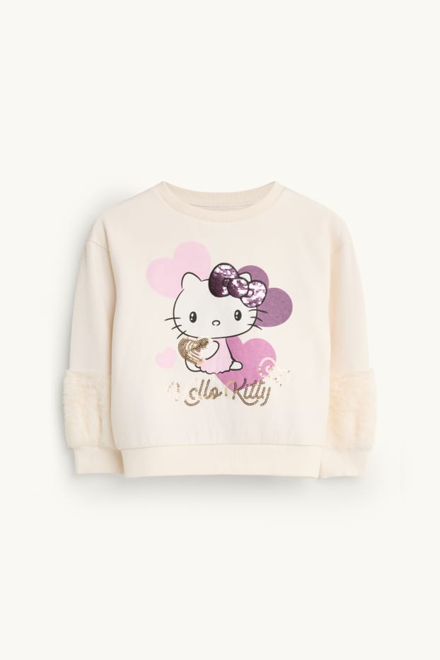 Kinderen: meisjes - Hello-Kitty - sweatshirt met imitatiebont - glanseffect - crème wit