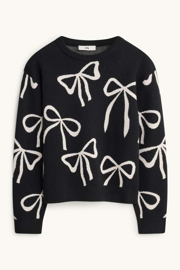 Kinder Mädchen - Schleife - Pullover - schwarz / weiß