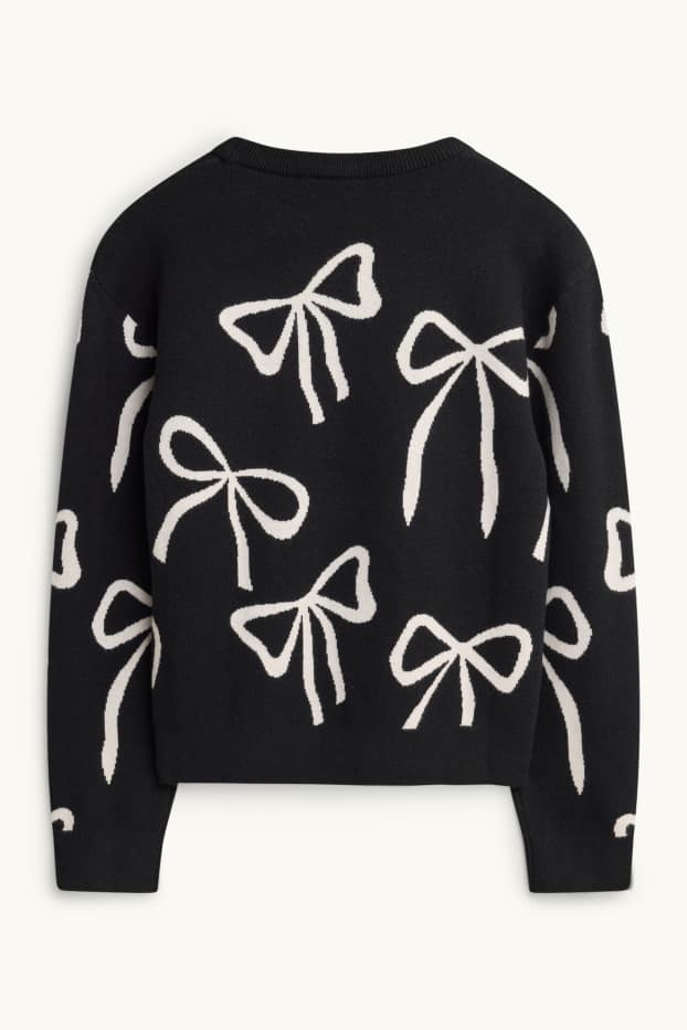 Kinder Mädchen - Schleife - Pullover - schwarz / weiß