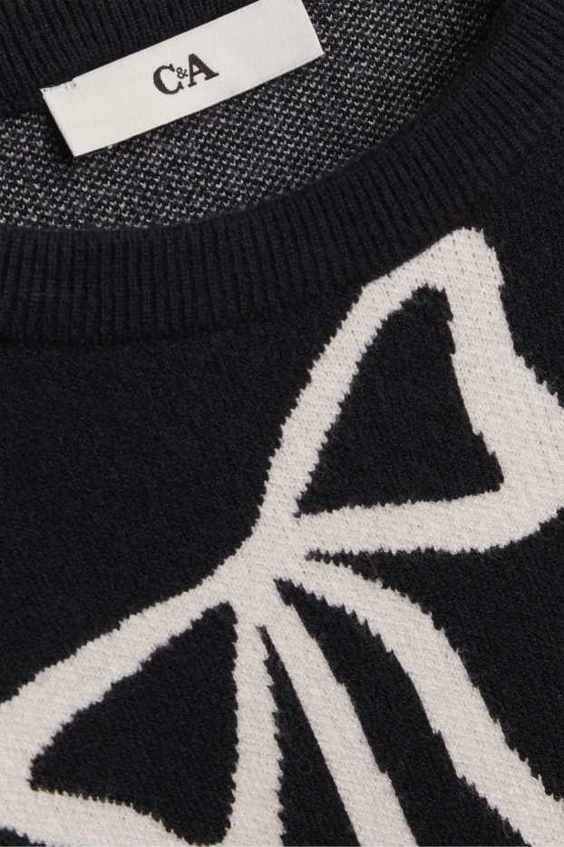 Kinder Mädchen - Schleife - Pullover - schwarz / weiß