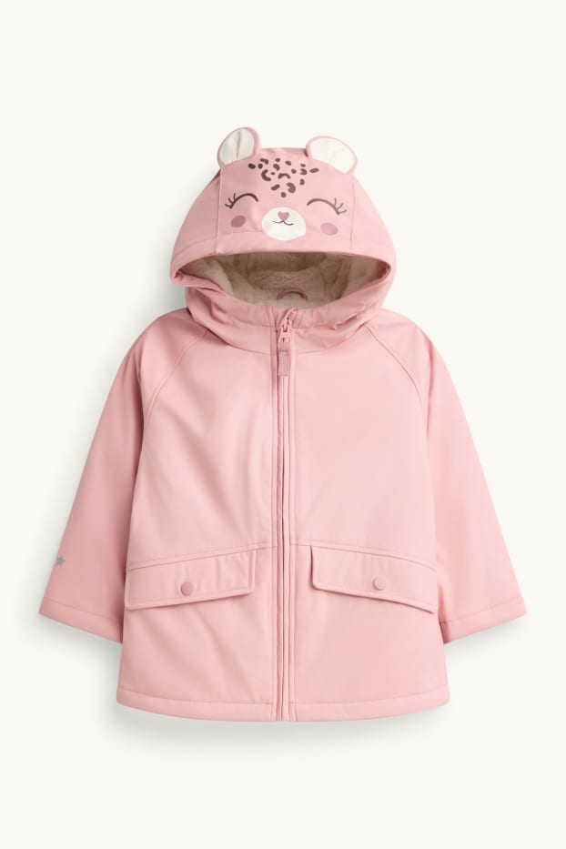 Enfants filles - Étoile et léopard - veste de pluie avec capuche - doublée - rose clair