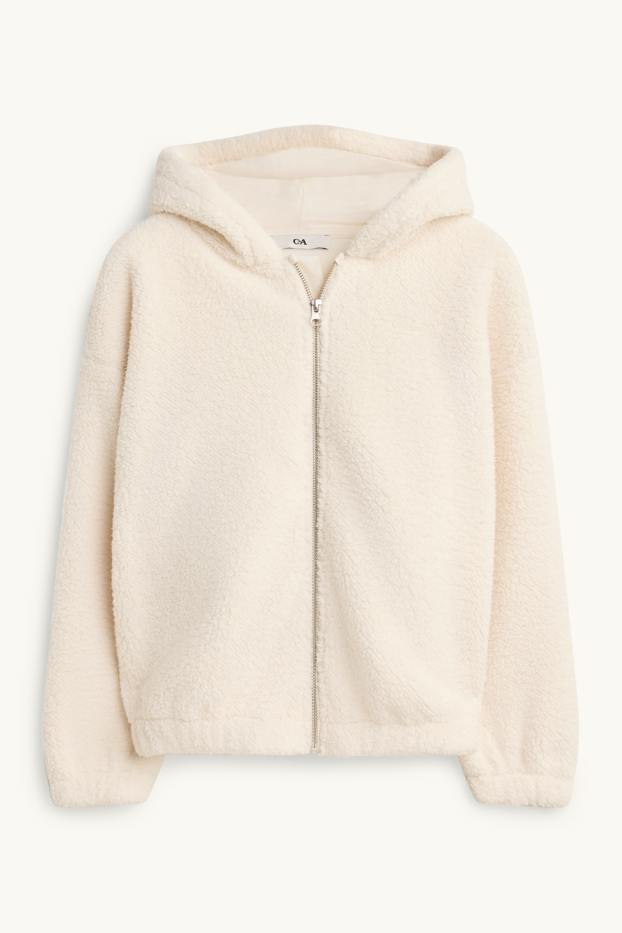 Bambine - Giacca in pelo teddy con cappuccio - bianco crema