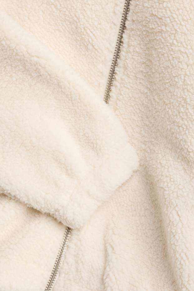 Bambine - Giacca in pelo teddy con cappuccio - bianco crema