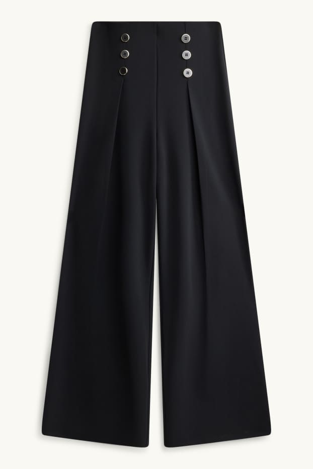 Damen - Stoffhose - High Waist - Wide Leg - schwarz