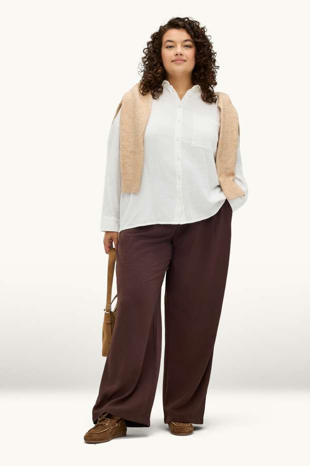 Dames - Pantalon - high waist - wide leg - bruin