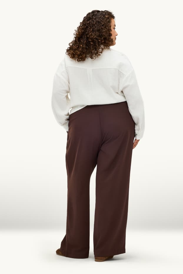 Dames - Pantalon - high waist - wide leg - bruin