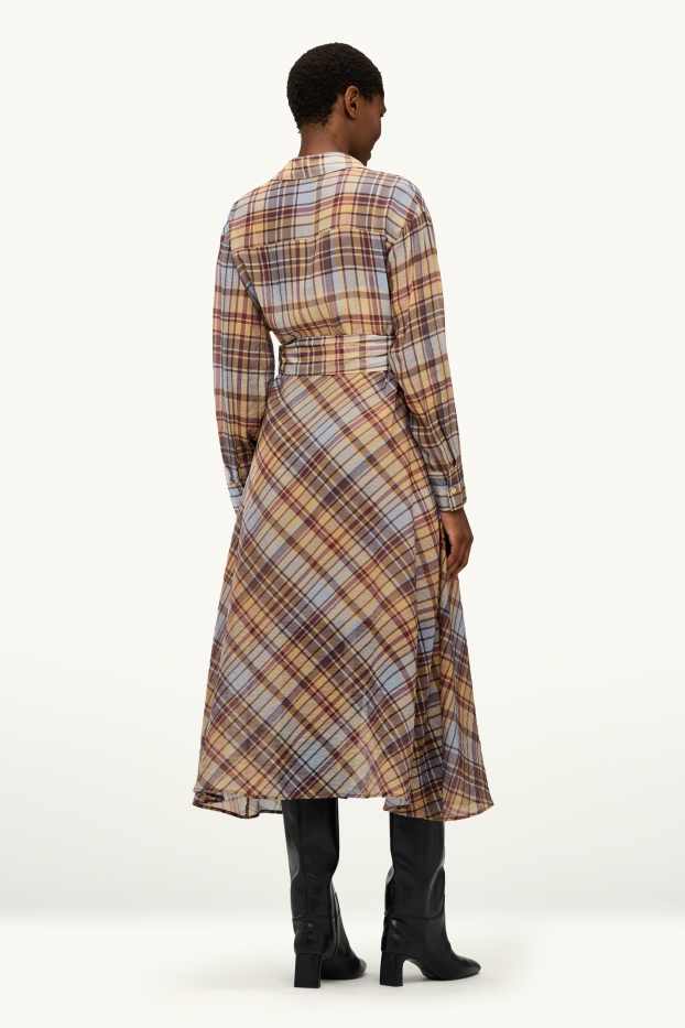 Women - Shirt dress with belt - check - beige / brown