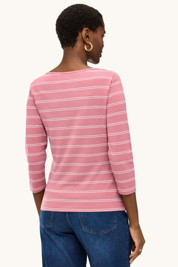 Women - Long sleeve top - regular fit - striped - rose