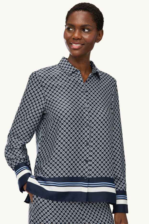 Damen - Hemdbluse - gemustert - dunkelblau / weiß