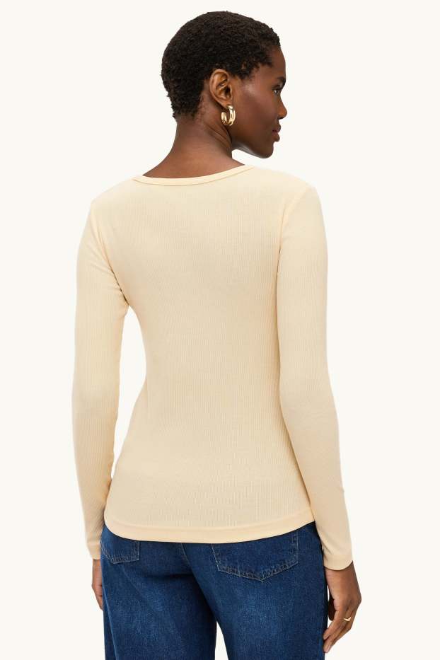 Dames - Longsleeve - slim fit - geribd - lichtgeel