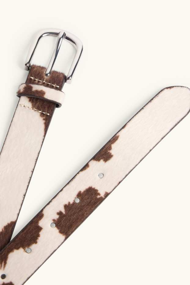 Femmes - Ceinture avec garniture en imitation fourrure - matière synthétique - marron / blanc crème