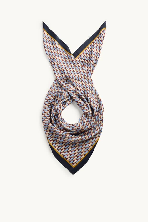 Women - Satin neckerchief - patterned - dark blue